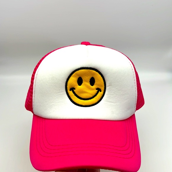 Lycycse Accessories - Lycycse - Yellow Smiley Face With Hot Pink Mesh Trucker Hat Onesize